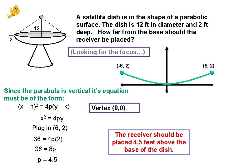 A satellite dish is in the shape of a parabolic surface. The dish is