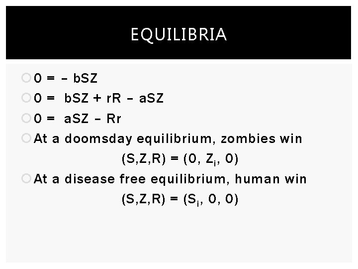 EQUILIBRIA 0 = – b. SZ 0 = b. SZ + r. R –