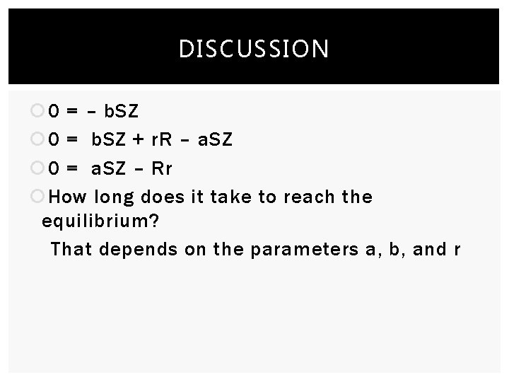 DISCUSSION 0 = – b. SZ 0 = b. SZ + r. R –