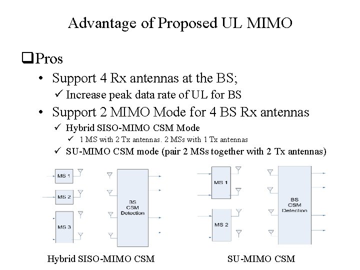 Advantage of Proposed UL MIMO q Pros • Support 4 Rx antennas at the