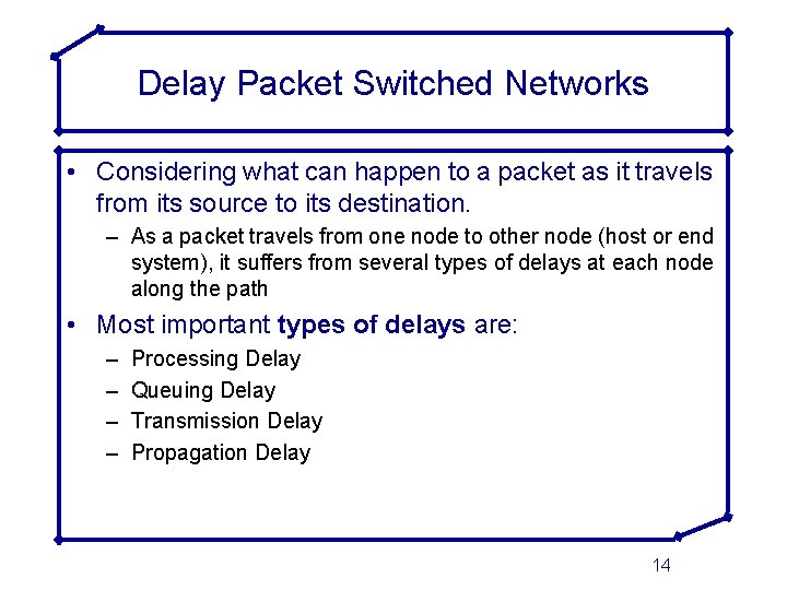 Delay Packet Switched Networks • Considering what can happen to a packet as it