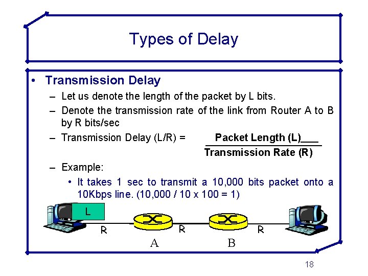Types of Delay • Transmission Delay – Let us denote the length of the