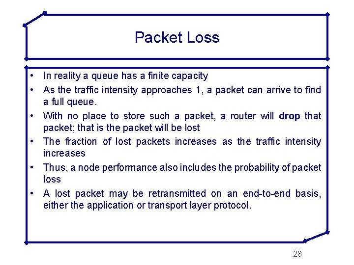 Packet Loss • In reality a queue has a finite capacity • As the