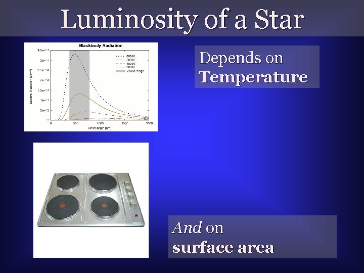Luminosity of a Star Depends on Temperature And on surface area 