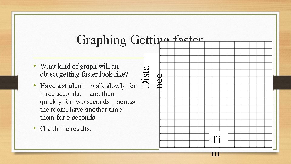  • What kind of graph will an object getting faster look like? •