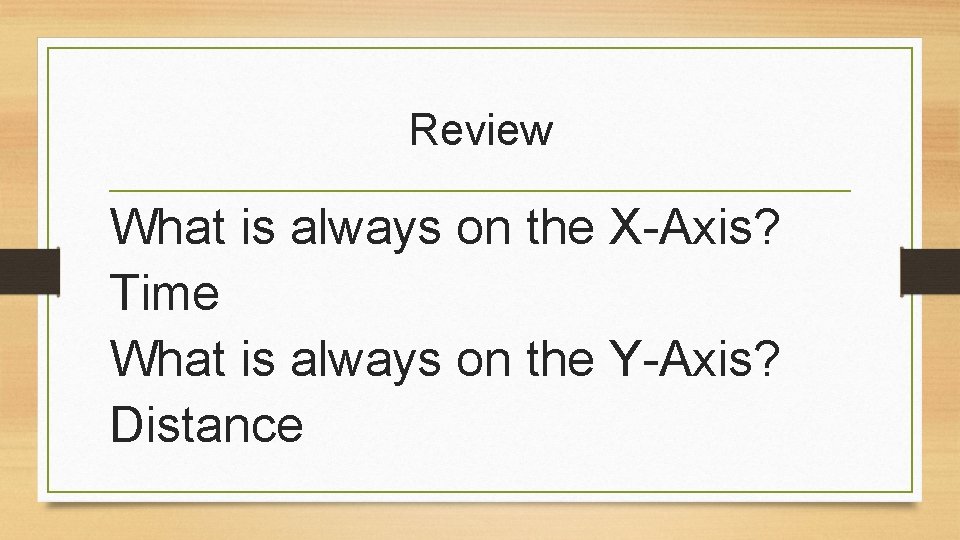 Review What is always on the X-Axis? Time What is always on the Y-Axis?