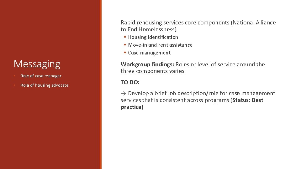 Rapid rehousing services core components (National Alliance to End Homelessness) § Housing identification §