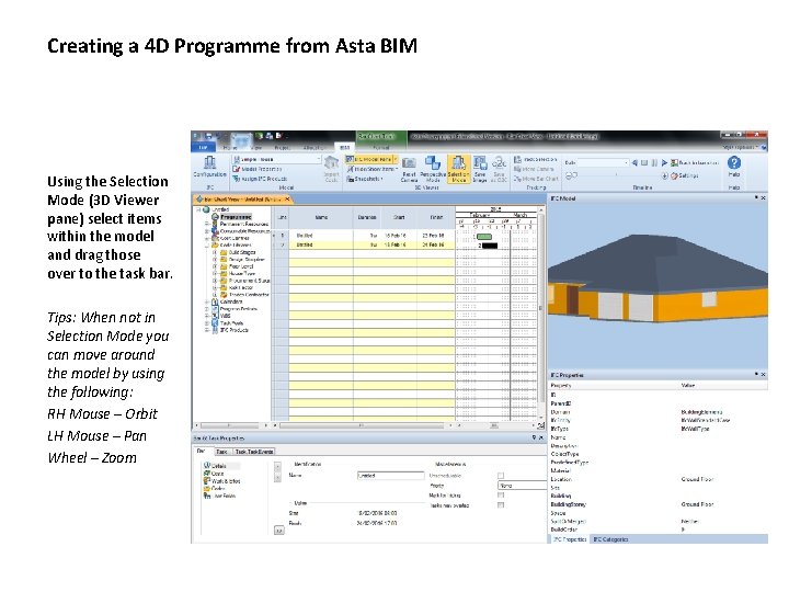 Creating a 4 D Programme from Asta BIM Using the Selection Mode (3 D
