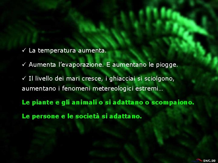  La temperatura aumenta. Aumenta l’evaporazione. E aumentano le piogge. Il livello dei mari