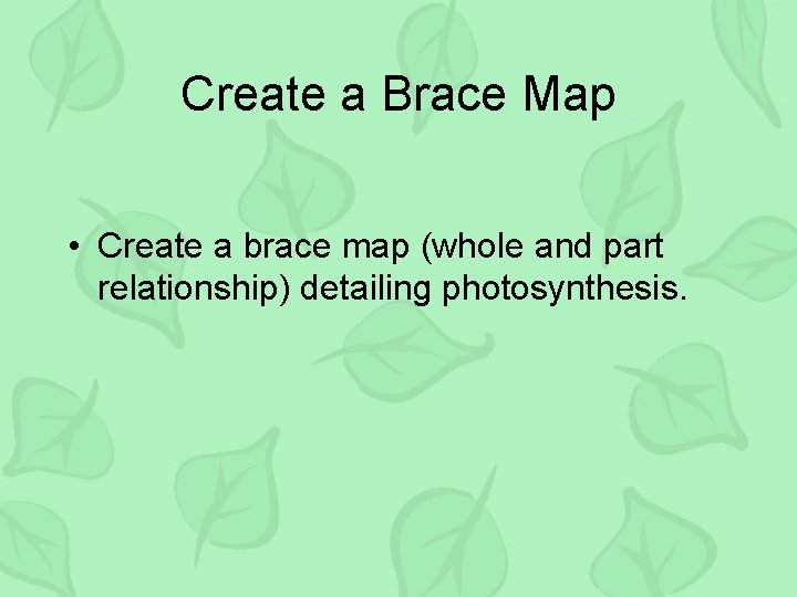 Create a Brace Map • Create a brace map (whole and part relationship) detailing