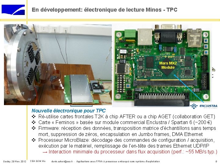 En développement: électronique de lecture Minos - TPC 24 cartes max. Mars MX 2