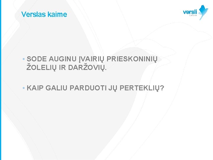 Verslas kaime • SODE AUGINU ĮVAIRIŲ PRIESKONINIŲ ŽOLELIŲ IR DARŽOVIŲ. • KAIP GALIU PARDUOTI