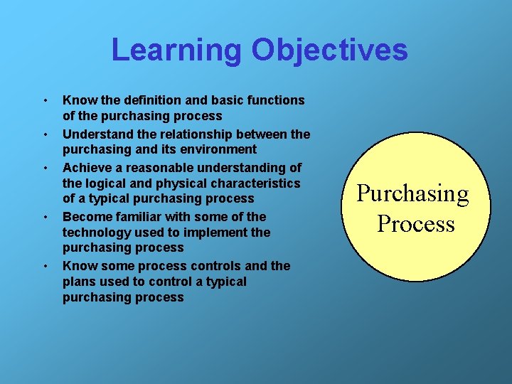 Learning Objectives • • • Know the definition and basic functions of the purchasing