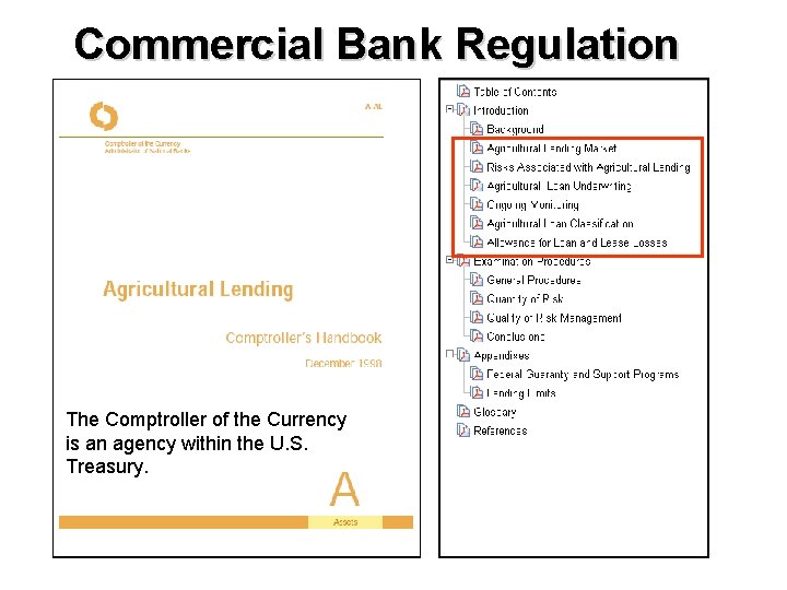 Commercial Bank Regulation The Comptroller of the Currency is an agency within the U.