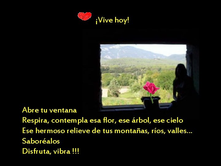 ¡Vive hoy! Abre tu ventana Respira, contempla esa flor, ese árbol, ese cielo Ese