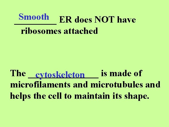 Smooth ER does NOT have _____ ribosomes attached The ________ is made of cytoskeleton