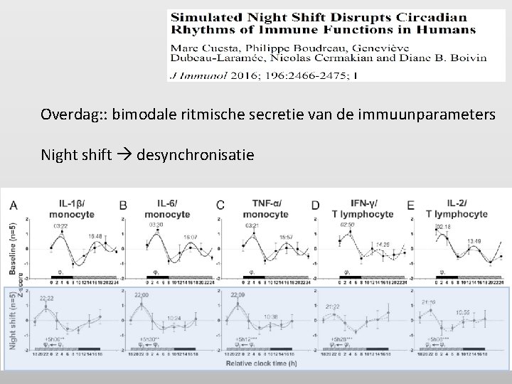 Overdag: : bimodale ritmische secretie van de immuunparameters Night shift desynchronisatie 