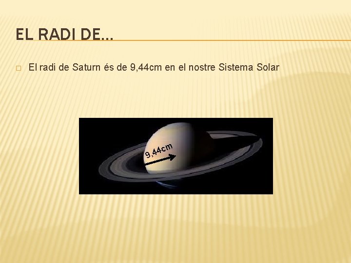 EL RADI DE… � El radi de Saturn és de 9, 44 cm en