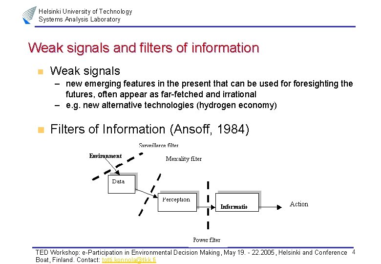 Helsinki University of Technology Systems Analysis Laboratory Weak signals and filters of information n