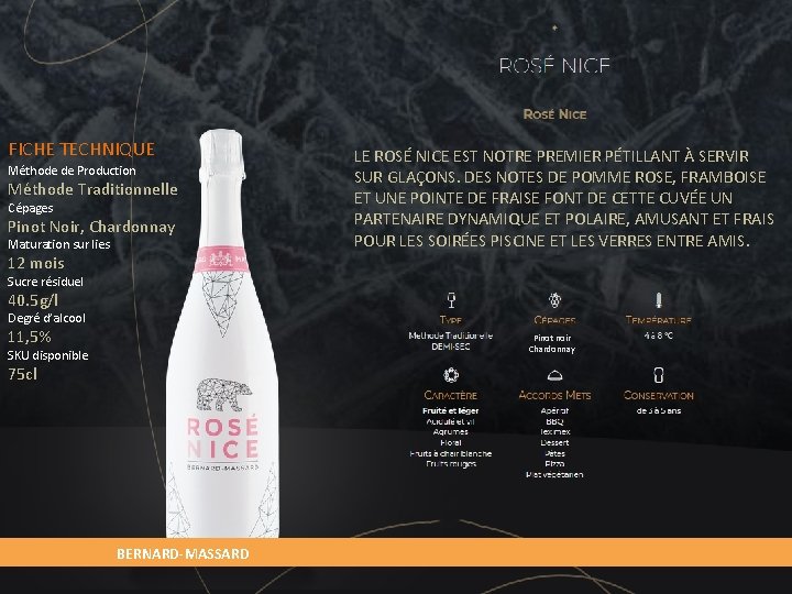 FICHE TECHNIQUE Méthode de Production Méthode Traditionnelle Cépages Pinot Noir, Chardonnay Maturation sur lies