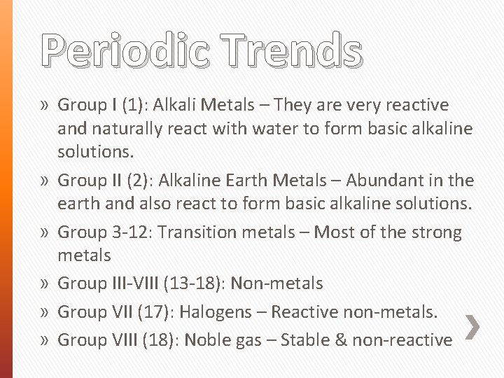 Periodic Trends » Group I (1): Alkali Metals – They are very reactive and
