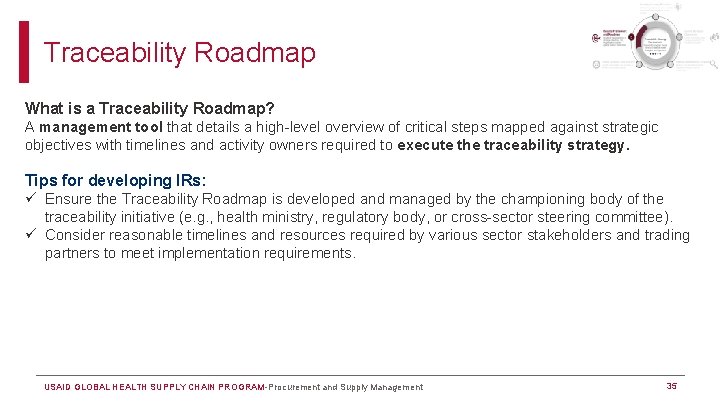 Traceability Roadmap What is a Traceability Roadmap? A management tool that details a high-level