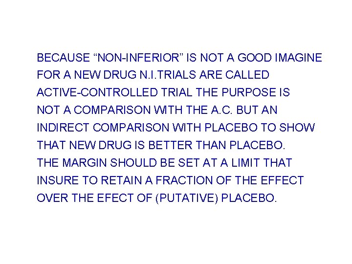 BECAUSE “NON-INFERIOR” IS NOT A GOOD IMAGINE FOR A NEW DRUG N. I. TRIALS