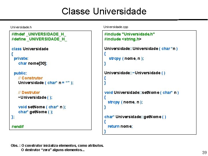 Classe Universidade. h Universidade. cpp #ifndef _UNIVERSIDADE_H_ #define _UNIVERSIDADE_H_ #include "Universidade. h" #include <string.