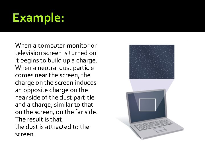Example: When a computer monitor or television screen is turned on it begins to
