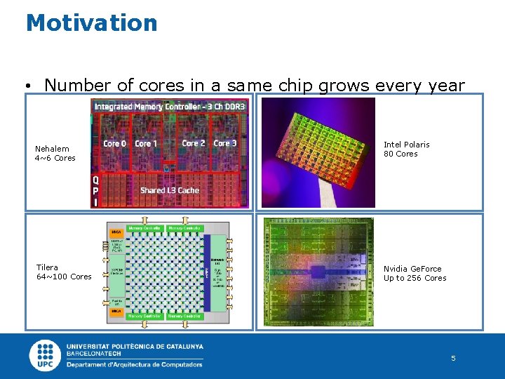 Motivation • Number of cores in a same chip grows every year Nehalem 4~6