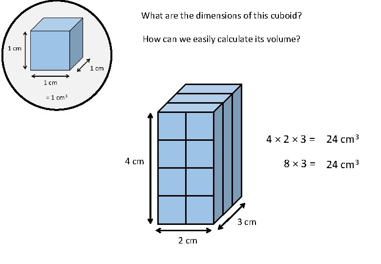 What are the dimensions of this cuboid? How can we easily calculate its volume?