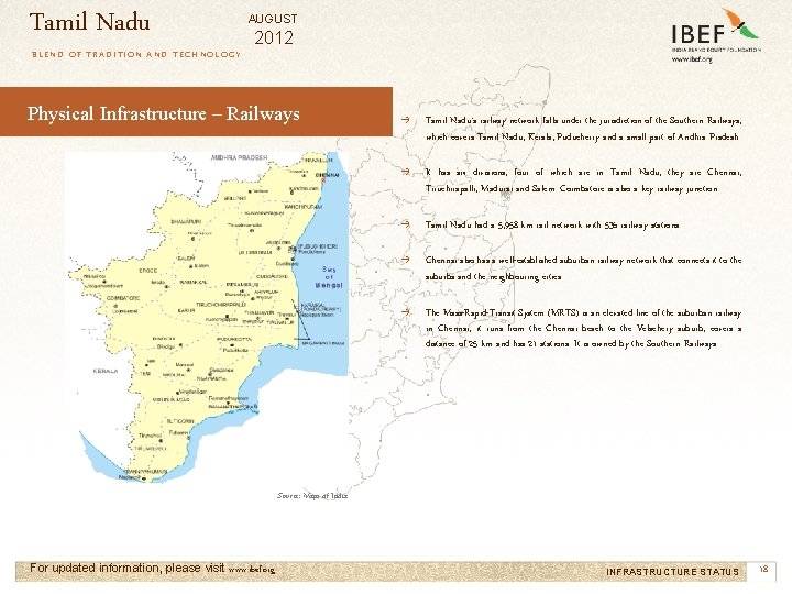 Tamil Nadu AUGUST 2012 BLEND OF TRADITION AND TECHNOLOGY Physical Infrastructure – Railways →