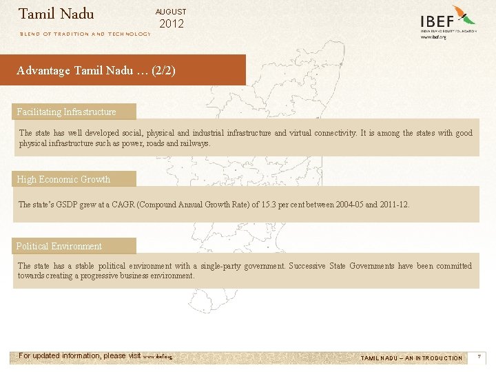 Tamil Nadu AUGUST 2012 BLEND OF TRADITION AND TECHNOLOGY Advantage Tamil Nadu … (2/2)