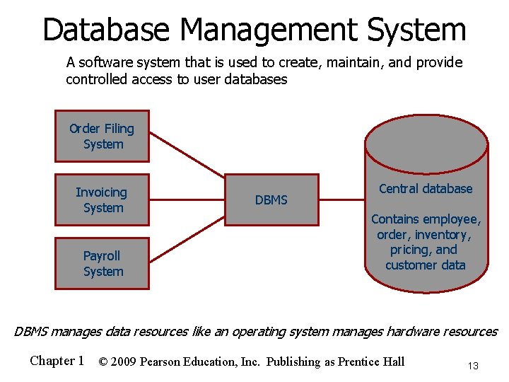 Database Management System n A software system that is used to create, maintain, and