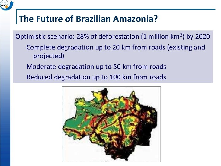 The Future of Brazilian Amazonia? Optimistic scenario: 28% of deforestation (1 million km 2)