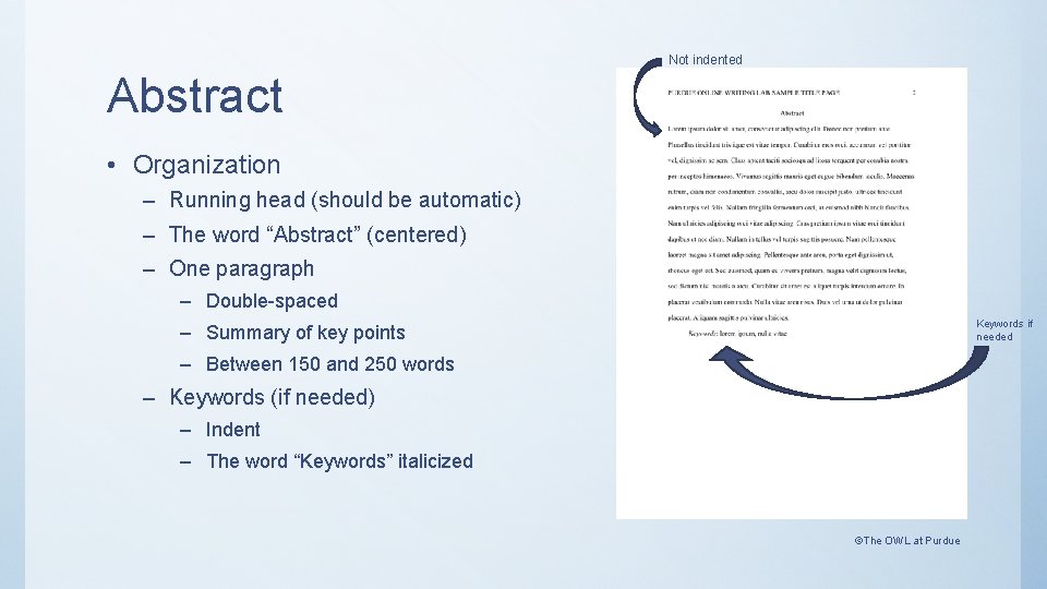 Not indented Abstract • Organization – Running head (should be automatic) – The word Not indented Abstract • Organization – Running head (should be automatic) – The word