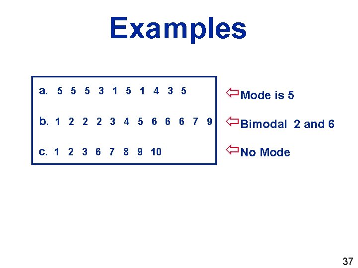 Examples a. 5 5 5 3 1 5 1 4 3 5 ïMode is