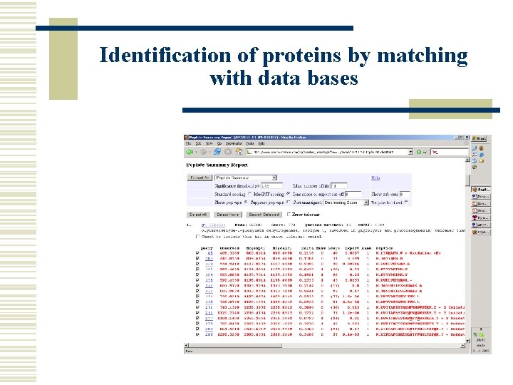 Identification of proteins by matching with data bases 