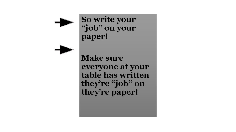 So write your “job” on your paper! Make sure everyone at your table has