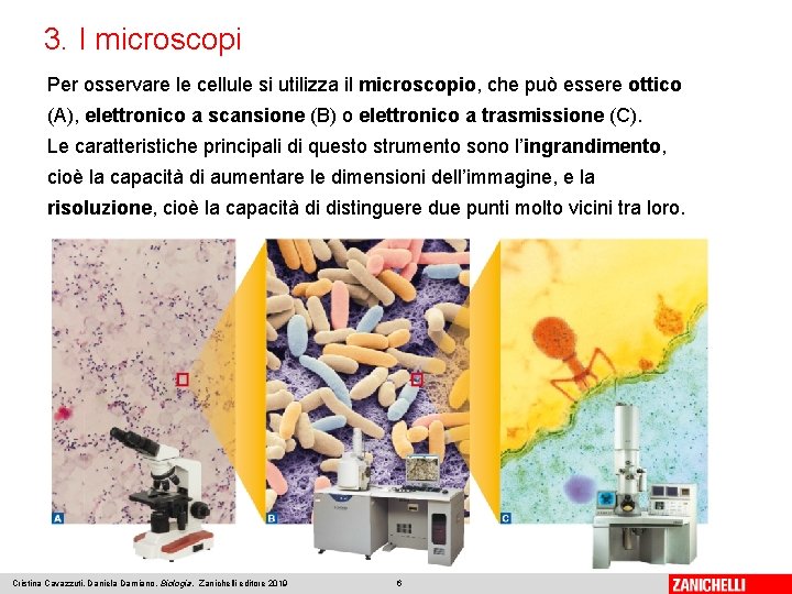 3. I microscopi Per osservare le cellule si utilizza il microscopio, che può essere
