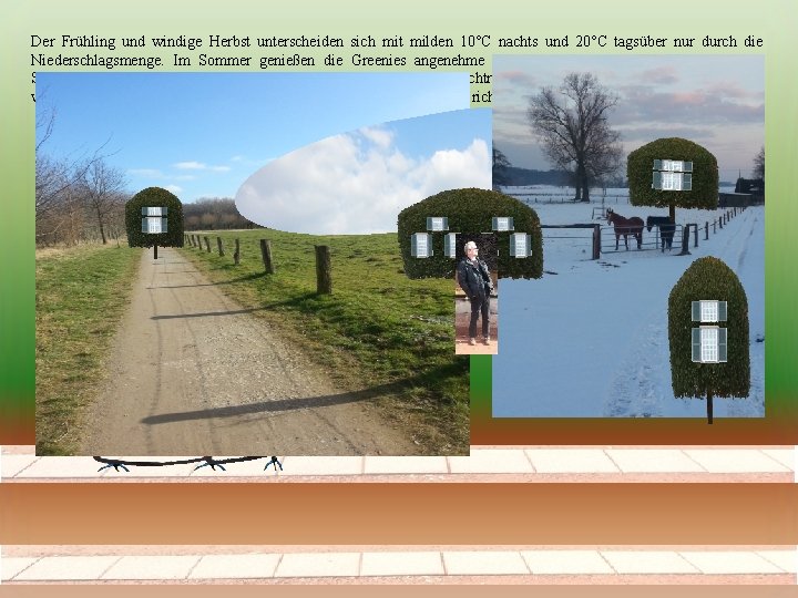 Der Frühling und windige Herbst unterscheiden sich mit milden 10°C nachts und 20°C tagsüber