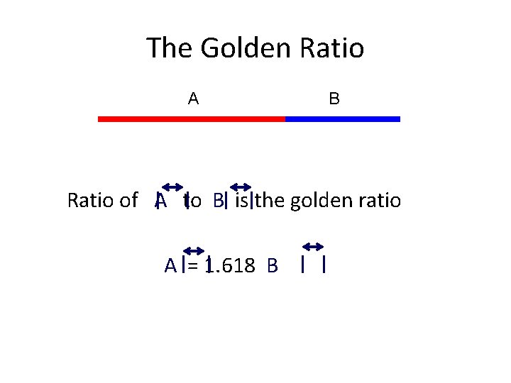 The Golden Ratio A B Ratio of A to B is the golden ratio