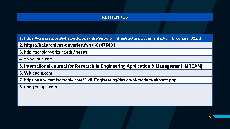 REFRENCES 1. https: //www. iata. org/whatwedo/ops-infra/airport-i infrastructure/Documents/Ao. F_brochure_02. pdf 2. https: //hal. archives-ouvertes. fr/hal-01076683