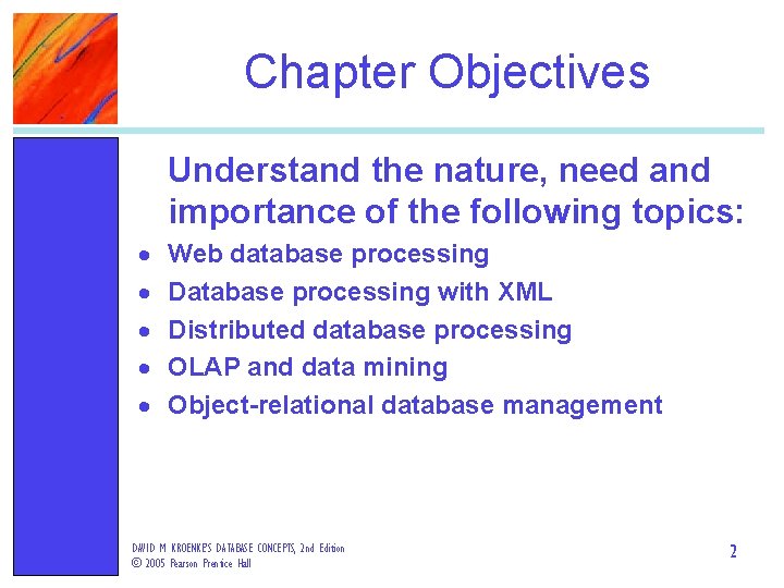 Chapter Objectives Understand the nature, need and importance of the following topics: Web database