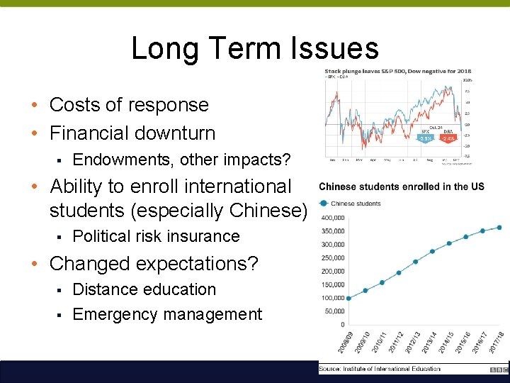 Long Term Issues • Costs of response • Financial downturn § Endowments, other impacts?