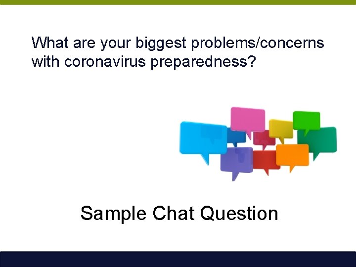 What are your biggest problems/concerns with coronavirus preparedness? Sample Chat Question 