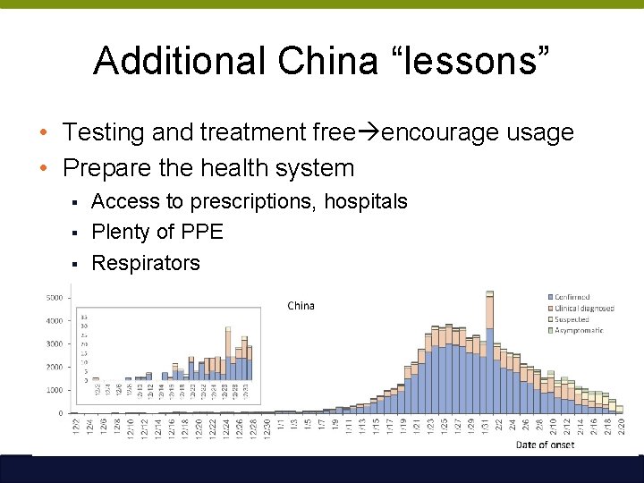 Additional China “lessons” • Testing and treatment free encourage usage • Prepare the health