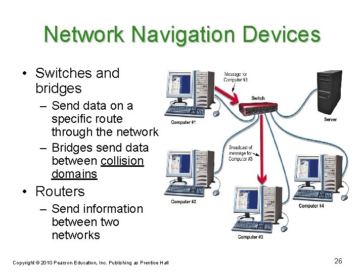 Network Navigation Devices • Switches and bridges – Send data on a specific route