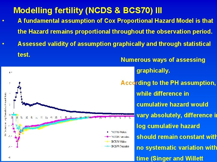 Modelling fertility (NCDS & BCS 70) III • A fundamental assumption of Cox Proportional