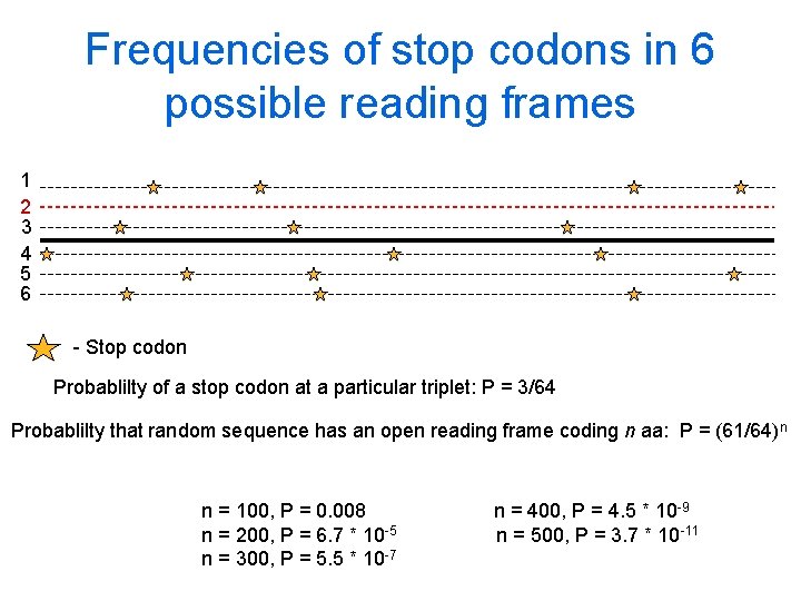 Frequencies of stop codons in 6 possible reading frames 1 2 3 4 5